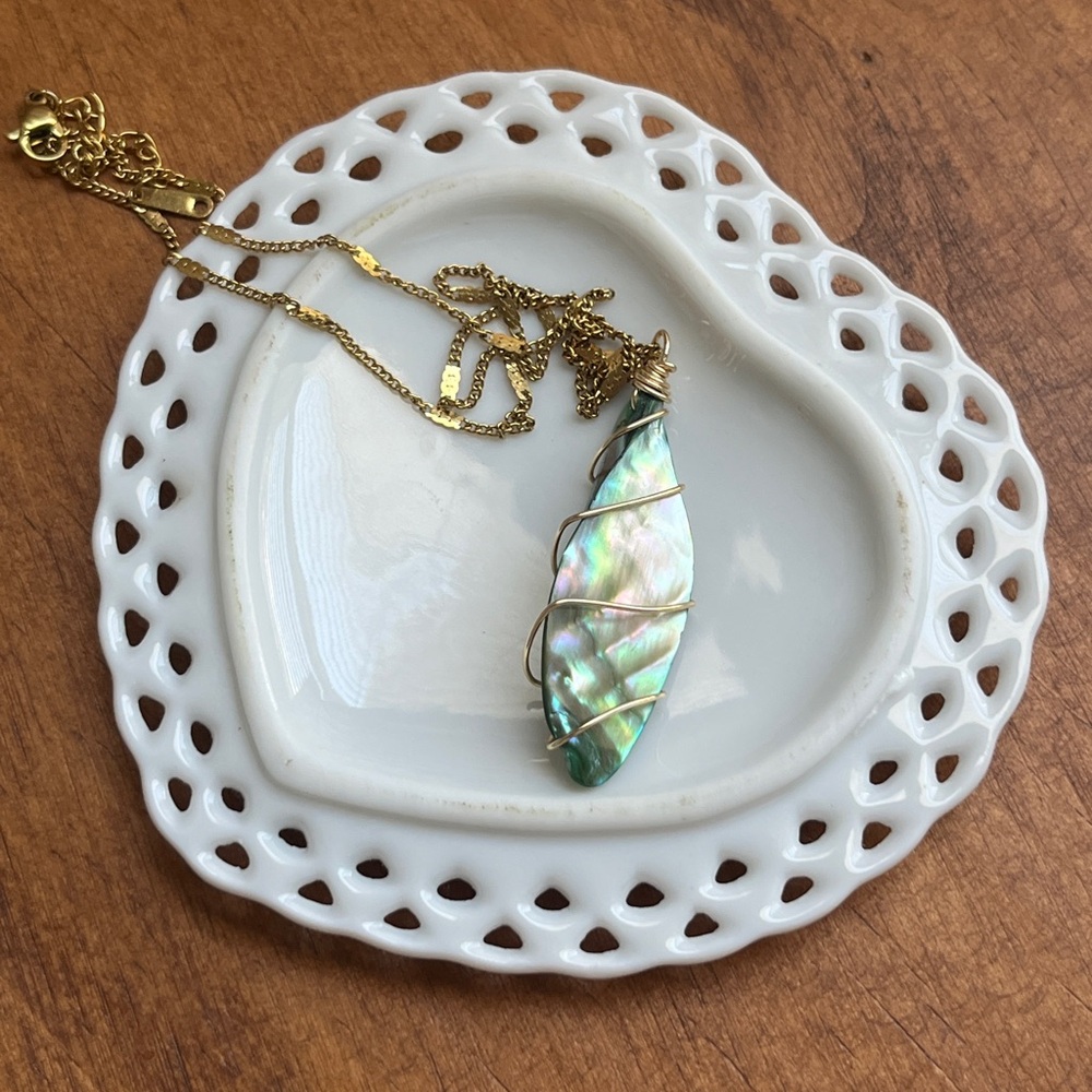 Abalone Shell pendant on 18k gold plated over stainless steel chain 18”